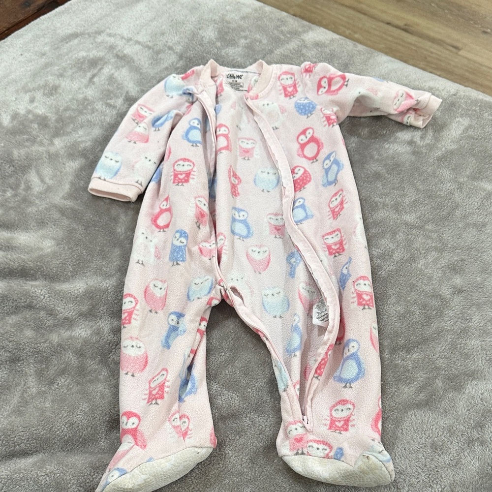 Little Me Pink and Blue Owl Print Footie